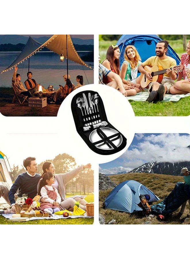 11pcs Stainless Steel Camping Tableware Set Portable Outdoor Picnic Utensils - Image 4